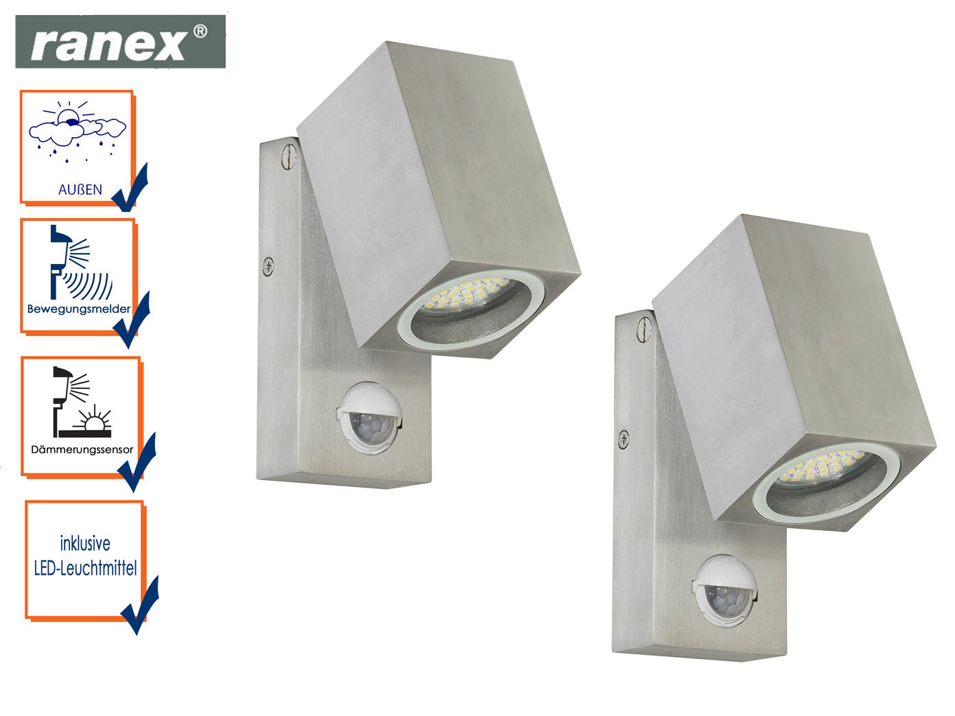 2er Set Außenlampen LED Bewegungsmelder Dämmerungssensor Fassadenbeleuchtung 2er Set Außenlampen LED Bewegungsmelder Dämmerungssensor Fassadenbeleuchtung