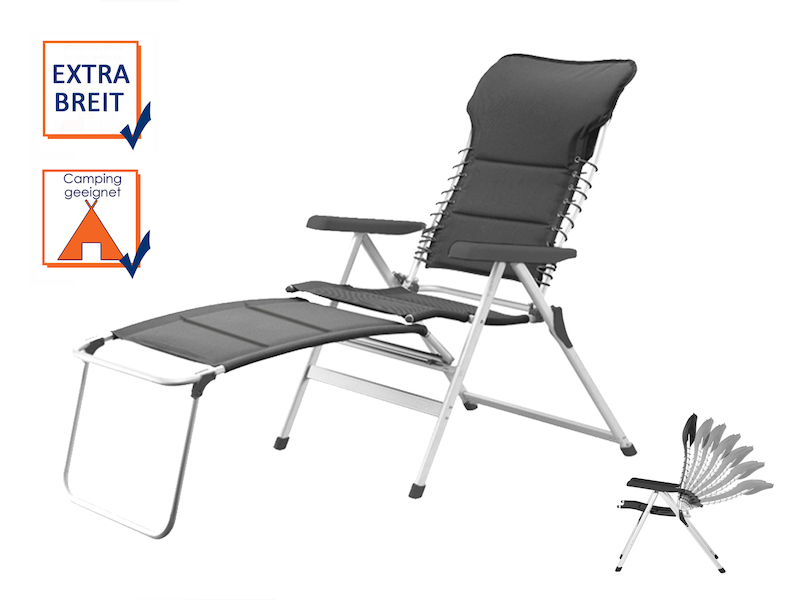 Stabiler Alu Campingstuhl mit Beinauflage verstellbar klappbar