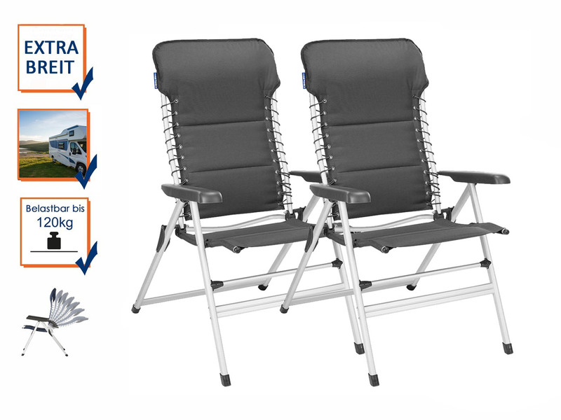 2 robuste ALU Campingstühle Hochlehner verstellbar Klappliegestühle