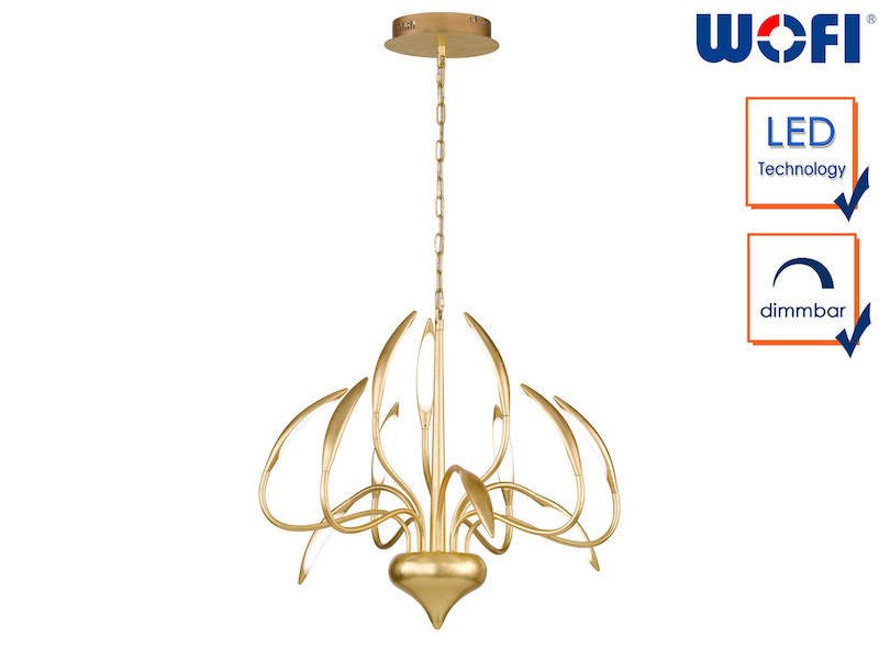 Dimmbare LED Pendelleuchte HAMPTON Goldfarbig, Kronleuchter modern 73 x 70 cm Dimmbare LED Pendelleuchte HAMPTON Goldfarbig, Kronleuchter modern 73 x 70 cm