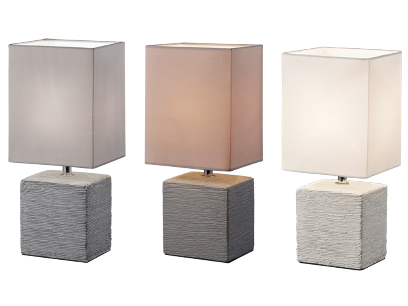 TISCHLAMPEN MODERN MIT STOFF Lampenschirm eckig Beton Optik