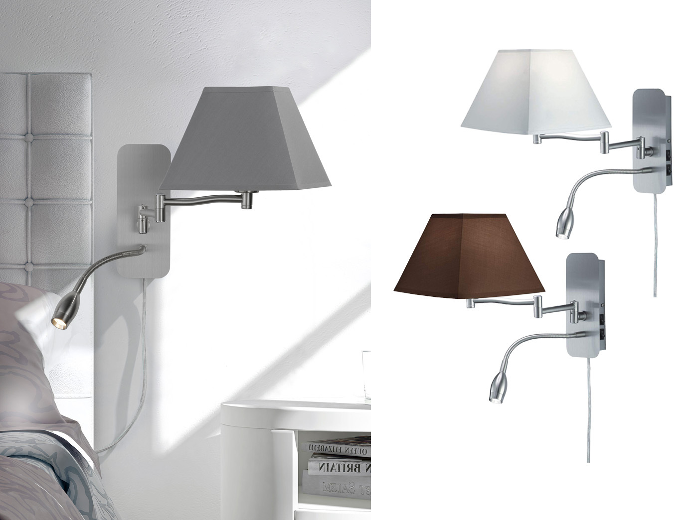 Eckige Wandlampen schwenkbar mit Leselicht Schalter und Kabel