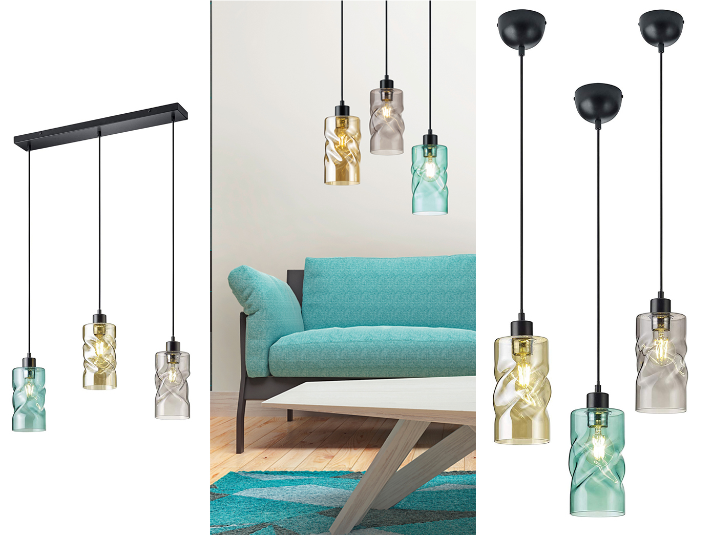 Moderne Deckenlampen hängend mit Lampenschirm aus Rauchglas für