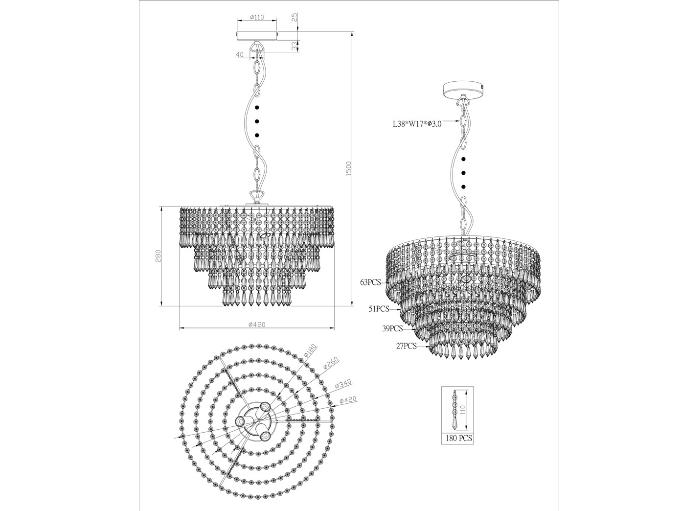 Designer Kronleuchter rund Luster Kristall Hängeleuchter aus Acryl für
