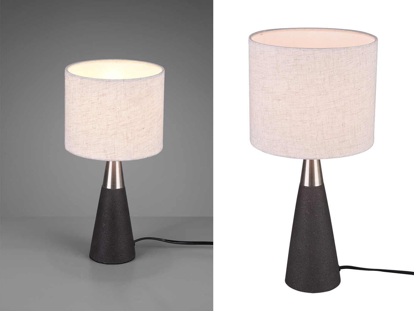 Tischlampen modern mit STOFF Lampenschirm rund aus Beton Schlafzimmerlampen E14
