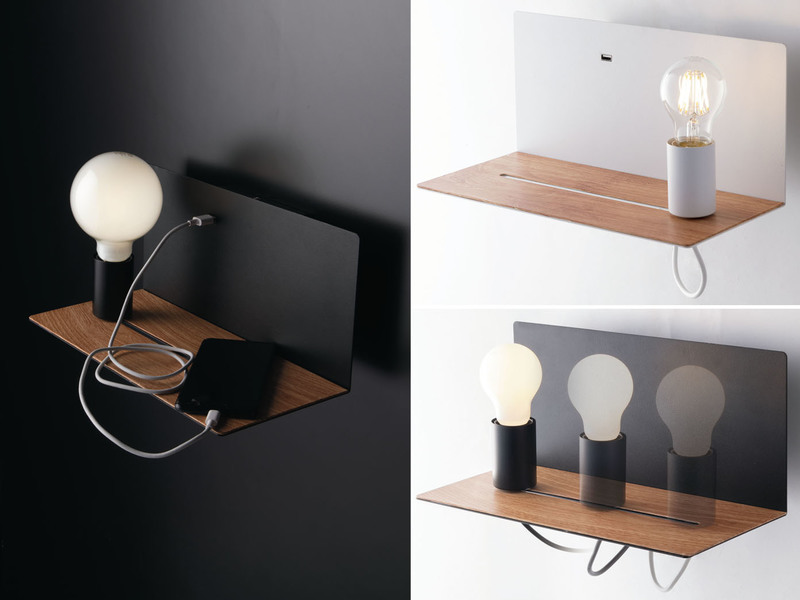 Verstellbare Holzoptik Leuchten mit USB Ladestation für