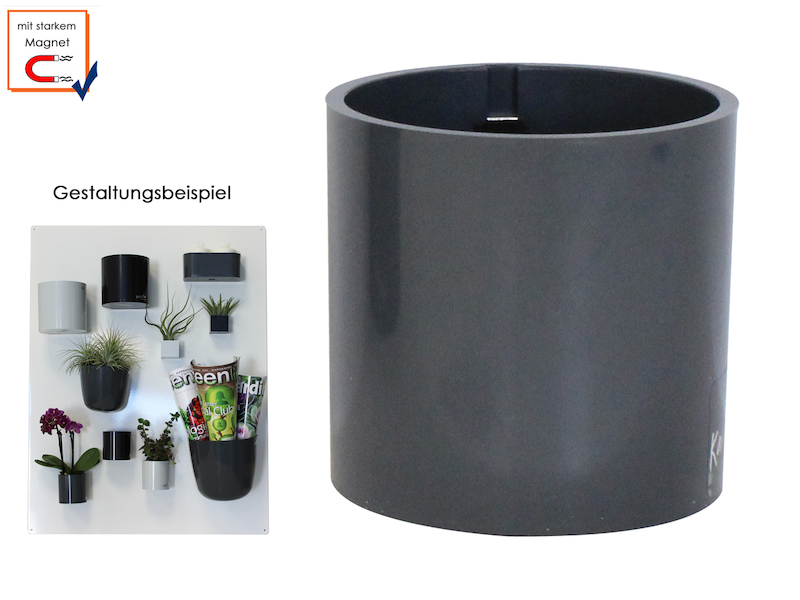 Magnetischer Topf, Wandaufbewahrung - Deko, Form Zylinder, Dunkelgrau, Ø 10 cm