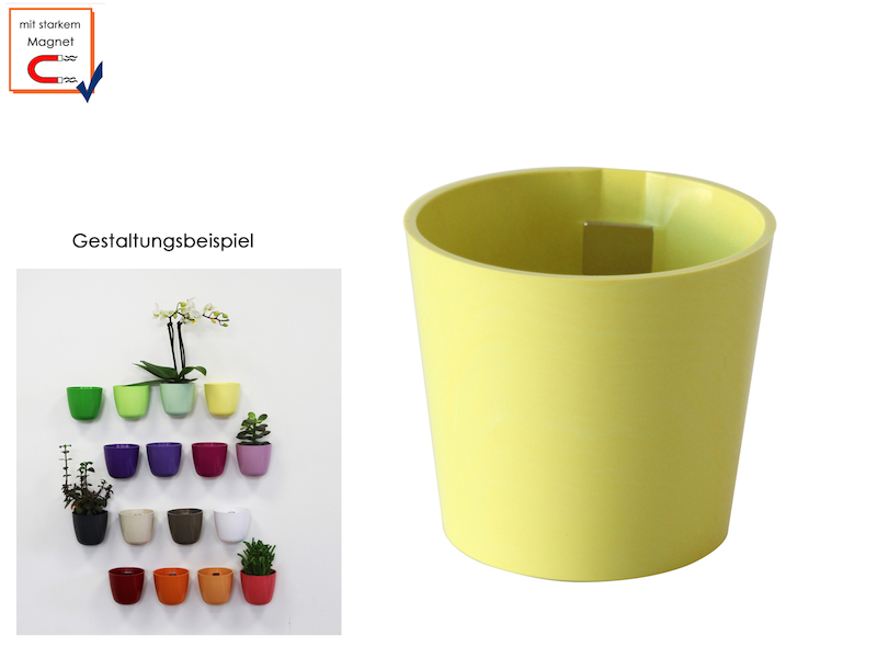 Wandaufbewahrung Deko, Kunststofftopf mit Magnet Kegel Ø 10cm Lime